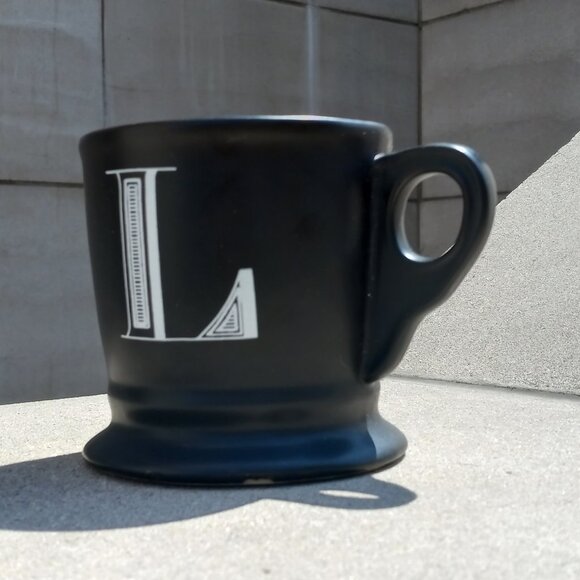Anthropologie Black Mug with White Monogram - Coffee Mug with Initial "L" - Picture 2 of 13